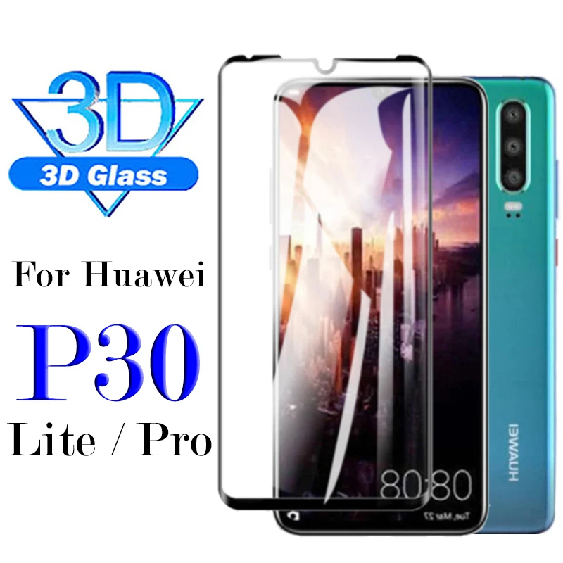 

protective glass on for huawei p30 lite light hauwei p30 pro p30lite tempered glas tremp 3d cover screenprotector p 30 light 9h