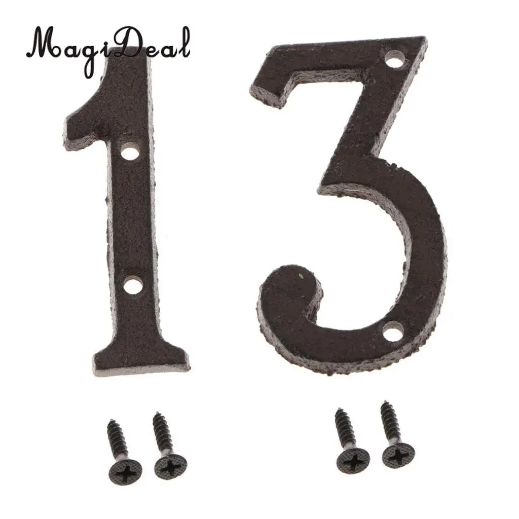2pcs Cast Wrought Iron Black Antique House Door Number Signs Digits Sticker Plate 1 3
