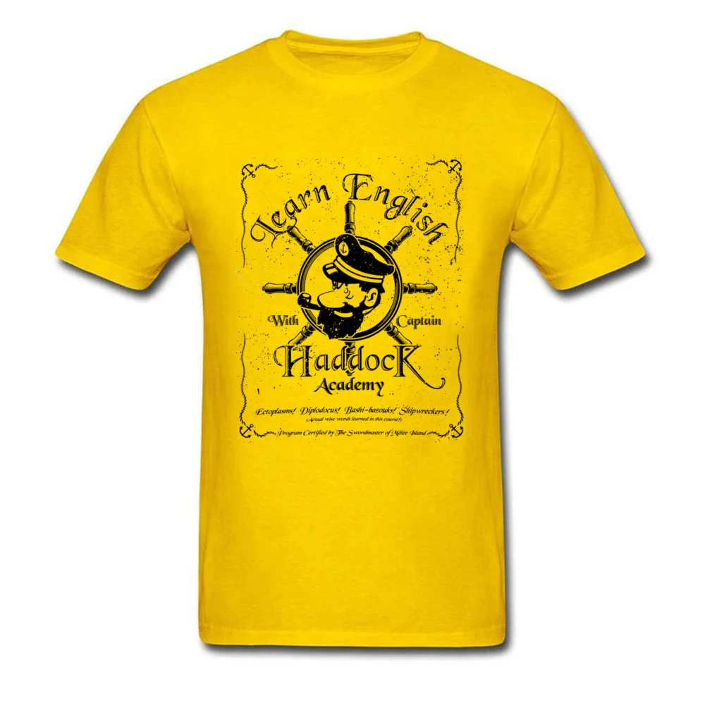 Learn English with Captain Haddock T-Shirt for Students Casual Summer Tees Short Sleeve Graphic Funny T-shirts O-Neck Cotton Learn English with Captain Haddock yellow
