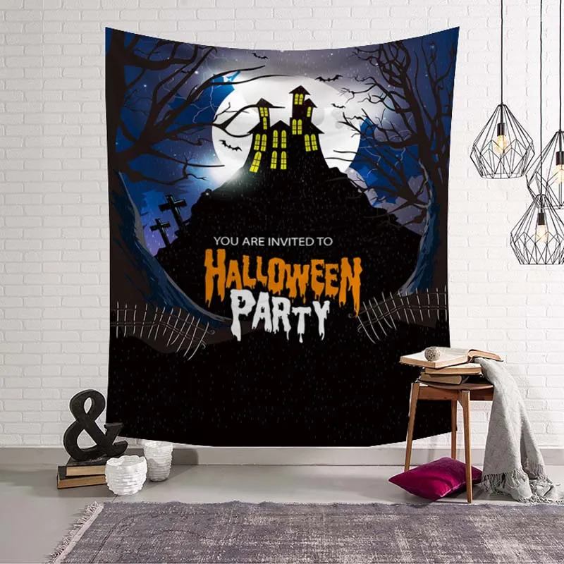 Trick Treat Halloween Costume Party Hanging Wall Decoration Festival Skull Spider Print Psychedelic Wall Hanging Door Ornament