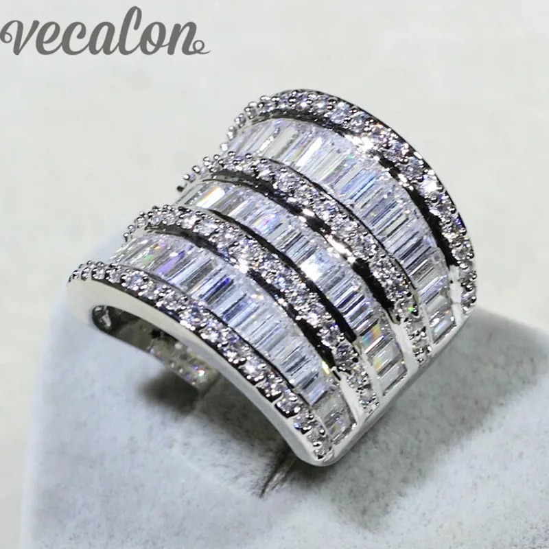 Vecalon Luxury Women Valuable Jewelry ring Simulated diamond Cz 925 Sterling Silver Engagement wedding Band ring