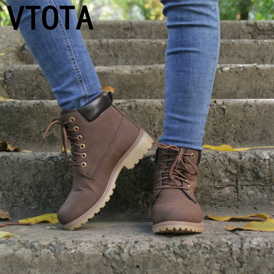 VTOTA/женские зимние ботинки Черные кожаные женские ботильоны Модные теплые на