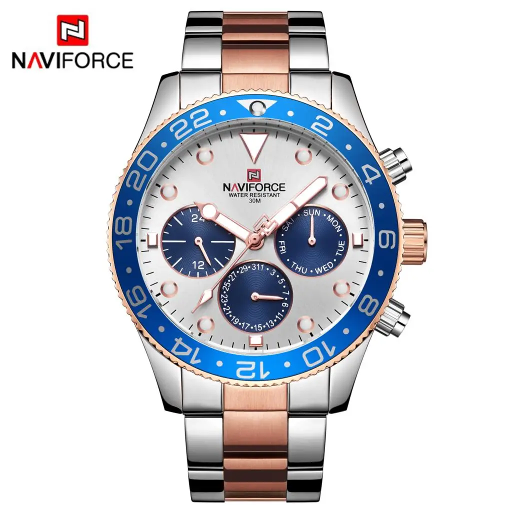NAVIFORCE Топ Бренд роскошные серебряные часы для мужчин сталь Аналоговые кварцевые наручные часы для мужчин s водонепроницаемые спортивные часы Relogio Masculino - Color: Silver Rolse Gold