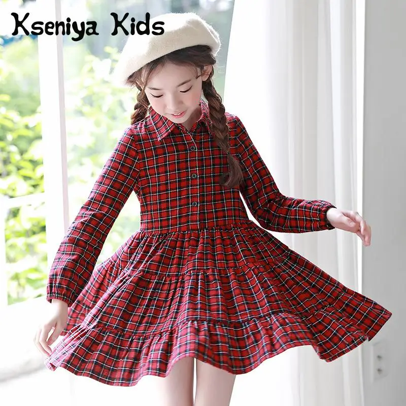 

Kseniya Kids Autumn Girls Big Children Red Plaid Long Sleeve Dress Children Evening Dresses Clothing Brand Girls Dresses Age 13