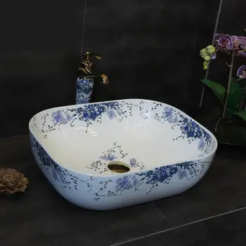 

Hand-painted Blue-and-white Porcelain Tabletop Basin Chinese-style Jingdezhen Small Ceramic Wash basin bathroom sink