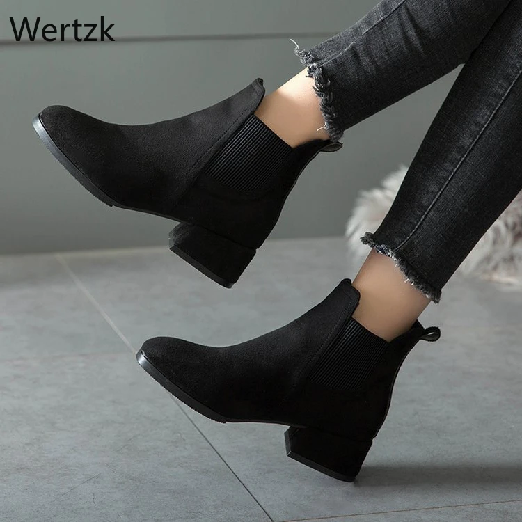 2018 Otoño Invierno botas mujer Camel negro tobillo botas mujer grueso Slip On señoras zapatos botas Bota 35 41 A278|Botas de nieve| - AliExpress