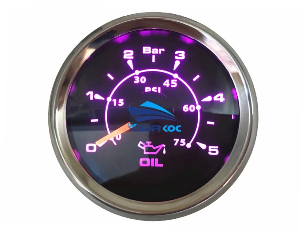 1 шт. Новое поступление 52 мм 0-5Bar масла Давление датчики 0-75psi ЖК-масло Давление метров 316L ободок Водонепроницаемый для автомобиля грузовик лодка яхта