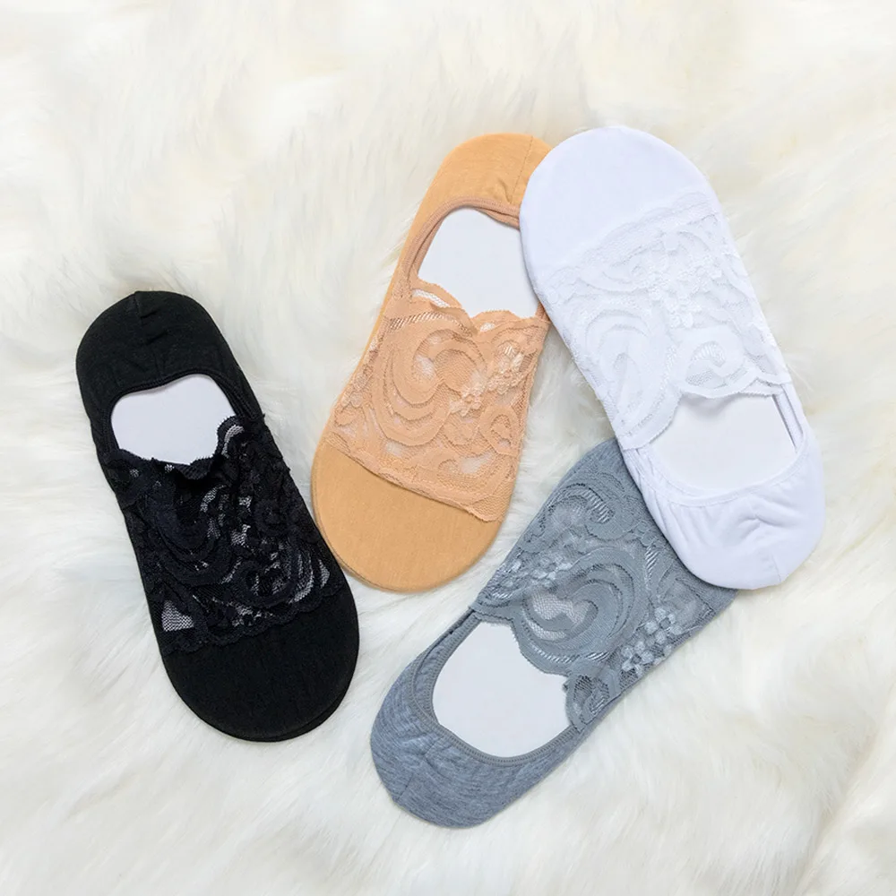 

Fashion Women Flower Silk Cotton Short Ankle Socks Cute Crystal Lace Invisible Liner Non-slip soft Sweat absorption Socks