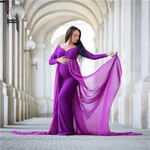 Puseky Материнство фотографии реквизит платья для беременных женщин одежда материнства платья для фотосессии Беременность Платья - Цвет: Purple