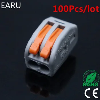 

100pcs 222-412 PCT-212 PCT212 Universal Compact Wire Wiring Connector 2 pin Conductor Terminal Block With Lever 0.08-2.5mm2