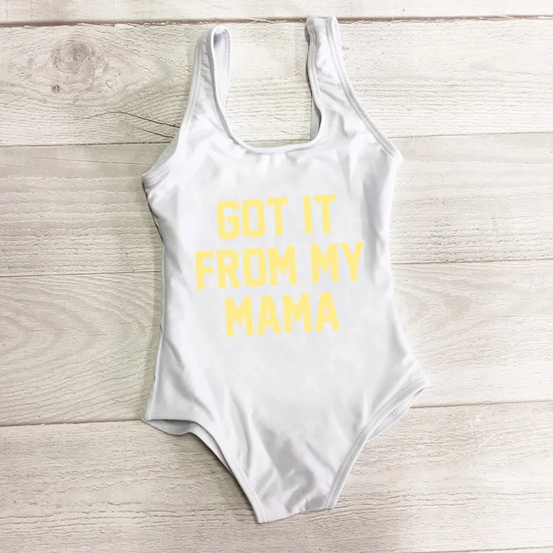Детский Черный Цельный купальник с буквенным принтом «GOT IT of MY MAMA», милый купальный костюм, пляжная одежда Майо, летний костюм для девочек - Цвет: WTGD
