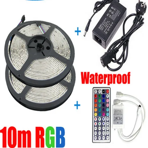 RGB led 5050 Водонепроницаемый/нет-водонепроницаемый 2*5 м smd полосы освещения + 44 Ключ ИК- пульта дистанционного управления + DC12V 7A Мощность