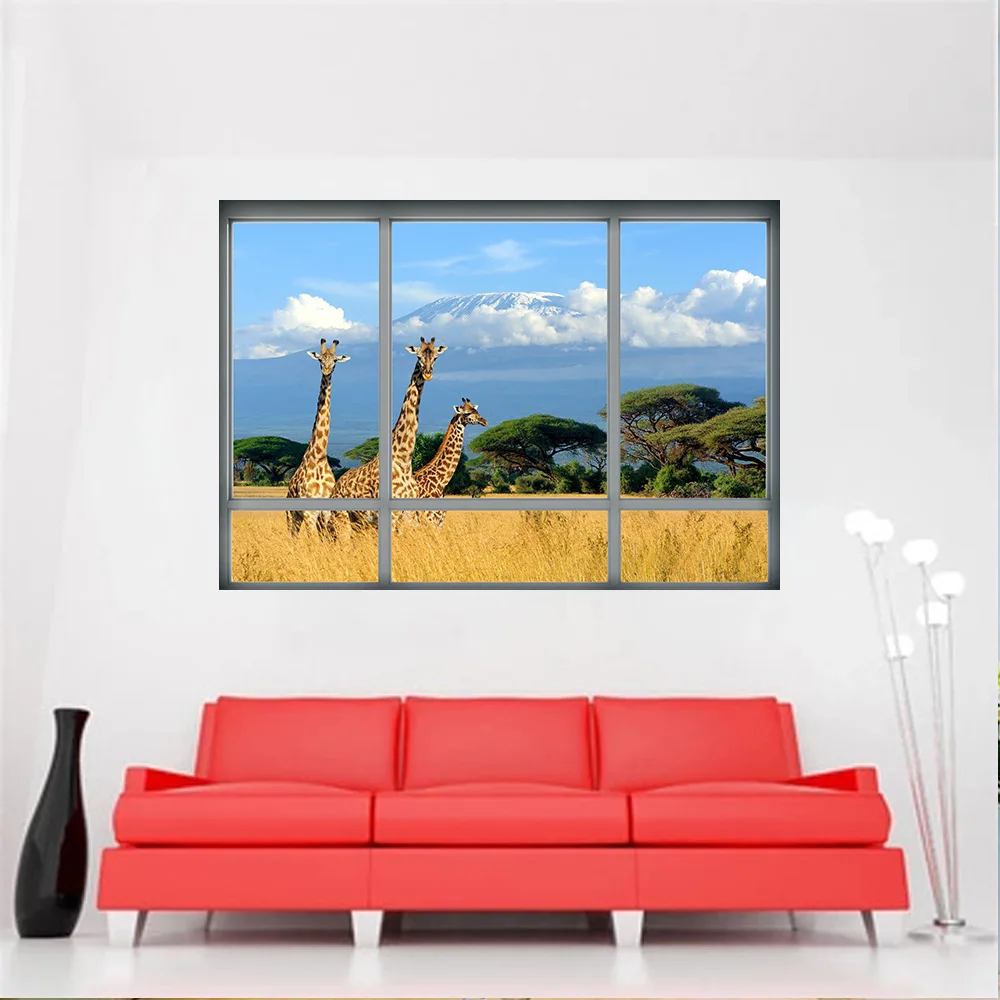 

3D Beautiful Blue Sky Giraffe PVC Wall Decals Family Wall Stickers Mural Art Home Decorative Pictures