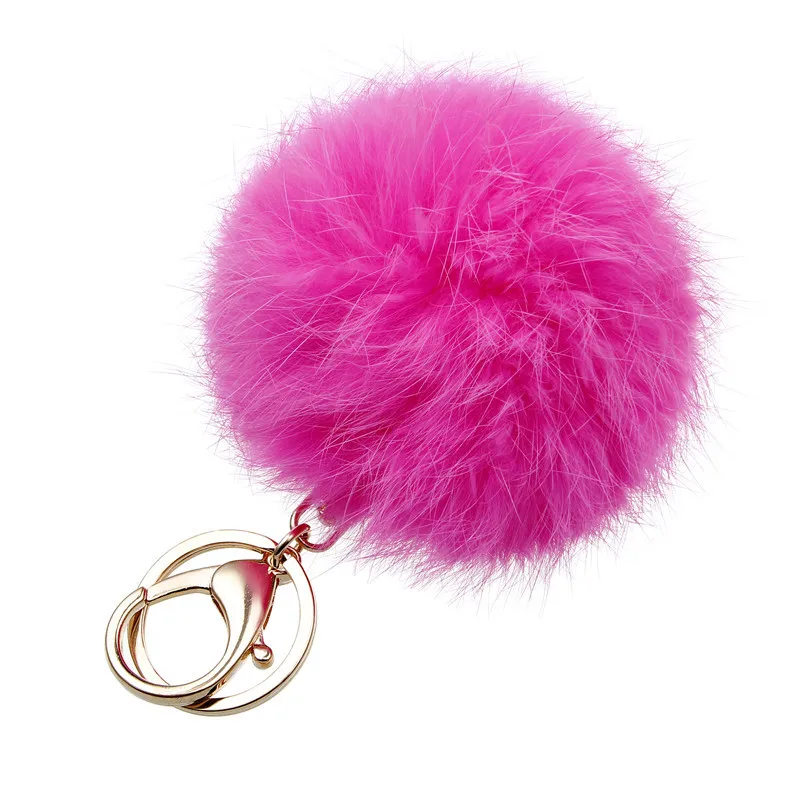 Fashion fur key chain Black Fuchsia colors for lovers 8 CM rabbit fur