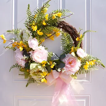

Fake Flower Garland Wedding Decoration Spring Garden Artificial Peony Flower Wreath for Home Front Door Walls Window Hanging