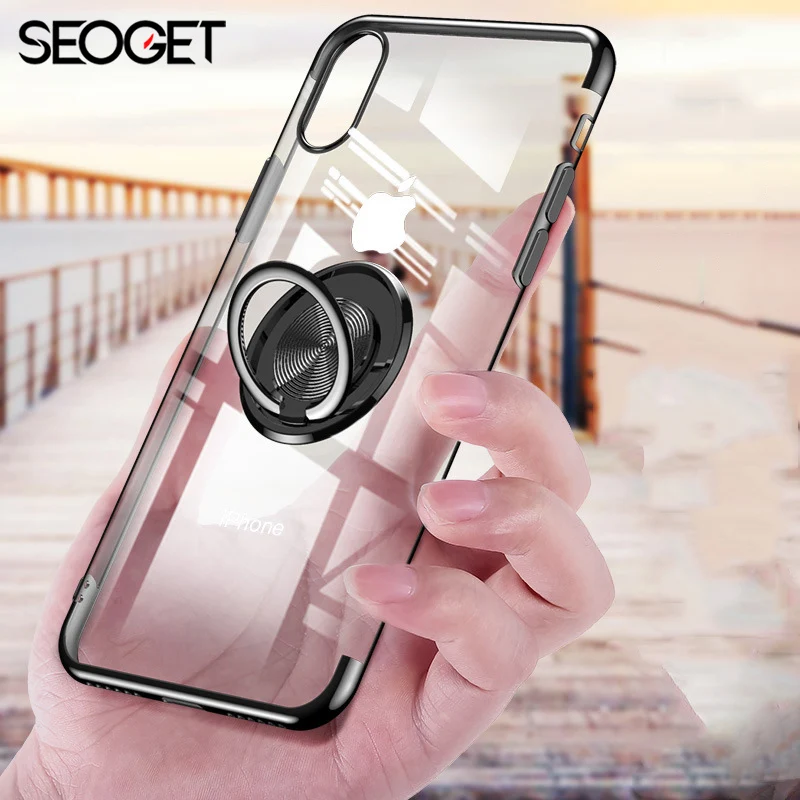 

Seoget stand Holder Plating Clear silicone Phone case for iphone XS Max XR X case for iphone 6 6s 7 8 Plus transparent TPU cover