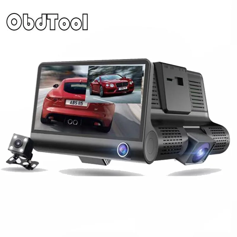 

OBDTOOL 170 Degree 1080P Car DVR 4.0 Inch IPS Screen 3 Lens G Sensor with Rear View Dash