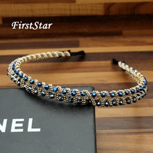 FirstStar ручной работы модные роскошные украшения для волос аксессуары черный и синий хрустальная лента для волос Стразы головная повязка со стразами для женщин