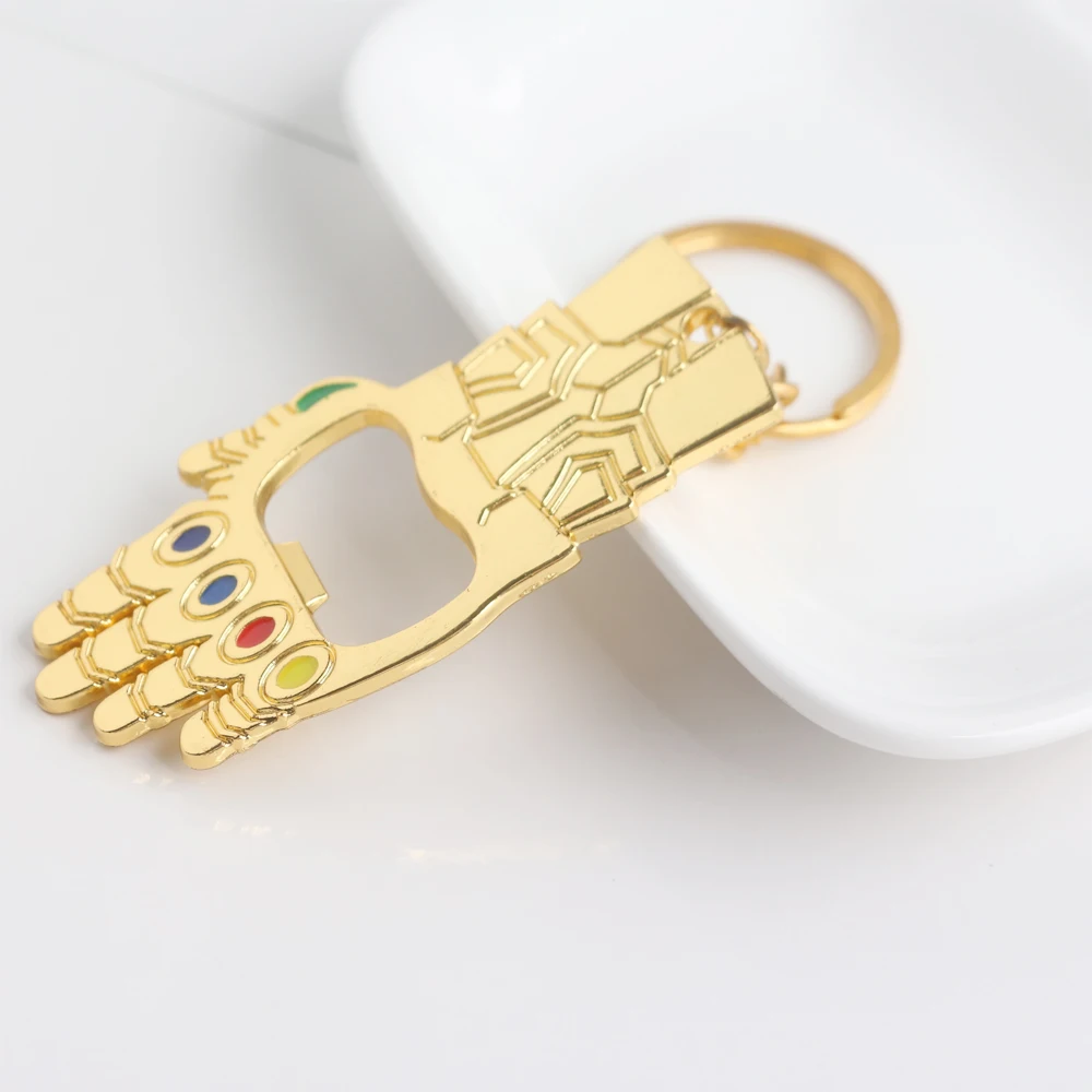 

RJ 2018 New Gold Thanos Bottle Open Beer Keychains Avengers 3 Infinity War Thor Axe Keyring Crystal Choker Accessories Jewelry
