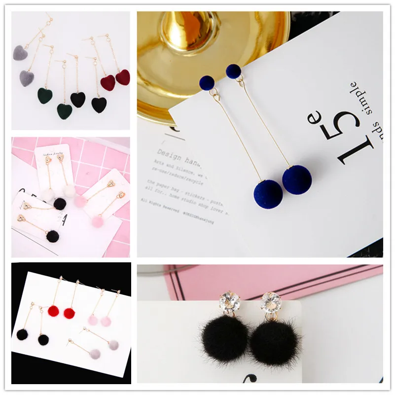 

Women Fashion Unique Soft Fur Ball Cotton PomPom Long Earrings For Women Fashion Jewelry Ear Drop Earring New Year Gift 2018 A33