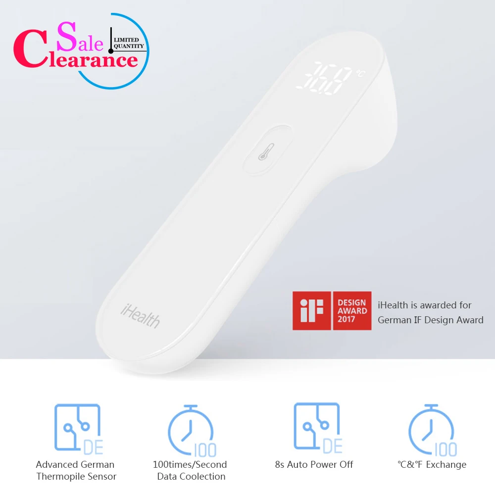

iHealth Non-Contact Digital Forehead Thermometer 1s Instant Result Upgraded Infrared Lens For Baby Kids Adult