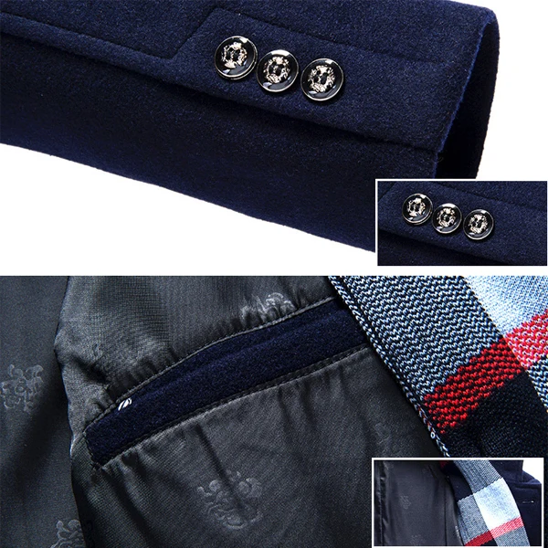 Mens Winter Wool Jacket Scarf Business Mid-long Jacket