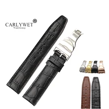 CARLYWET Wholesale 20 21 22mm Brown Black Genuine Leather Band Wrist Watch Strap Belt Replacement Loops carlywet 22mm new genuine leather black brown crocodile grain strap wrist watch band belt pin buckle for panerai omega iwc tag