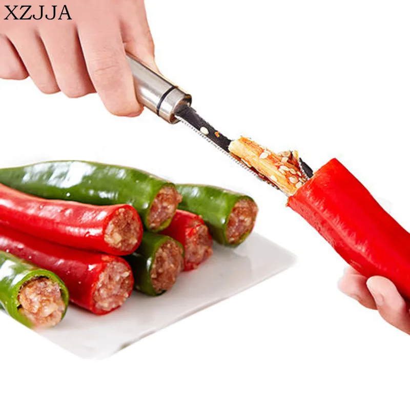 

XZJJA Creative Multifunction Pepper Corers Stainless Steel Chili Seed Remover Separator Device Vegetable Cutter Slicer