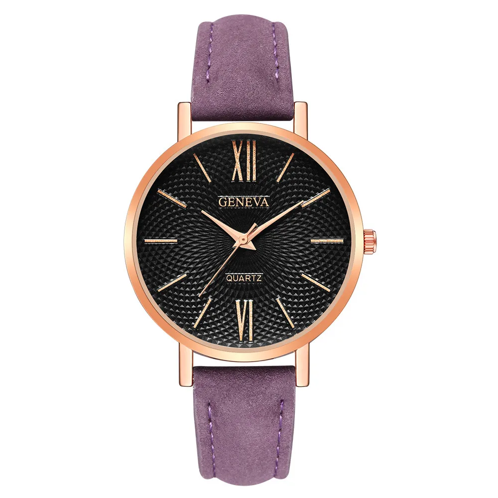 Geneva Relogio Feminino брендовые кожаные военные повседневные Аналоговые кварцевые наручные часы из нержавеющей стали Деловые женские часы S7 - Цвет: Purple