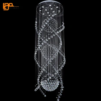 Online Modern Large Crystal Chandeliers Villa Lamp Dia80*H300cm Hanging Staircase Lighting Fixtures