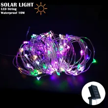 Солнечного света строки 10 м 100 LED Медный провод Строка сказочных огней Водонепроницаемый Рождество Солнечный Мощность лампа для украшения сада