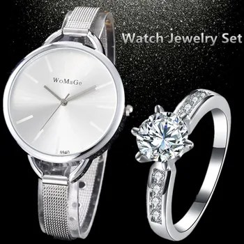 

Ladies Watch relogio feminino 2020 New Stylish Jewelry Set Silver Steel Wristwatch With Ring relojes para mujer