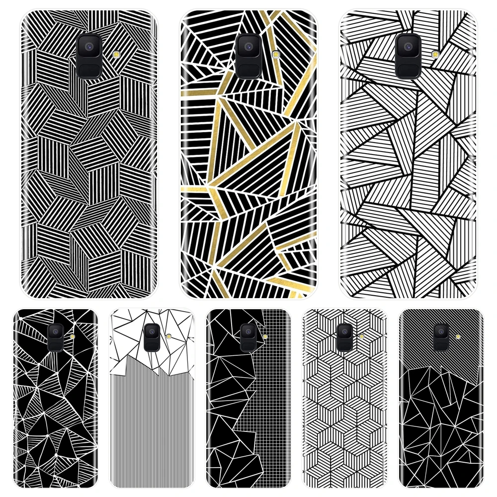 

For Samsung Galaxy A6 A8 Plus 2018 Phone Case Silicone Black Geometric Soft Back Cover For Samsung A6 A7 A8 2018 A3 A5 2016 2017