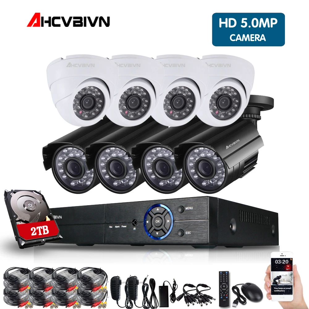 

5MP CCTV System 8CH DVR kit 8Pcs 5MP low illumination Camera indoor Outdoor Dome AHD CCTV Camera System XMeye Remote View