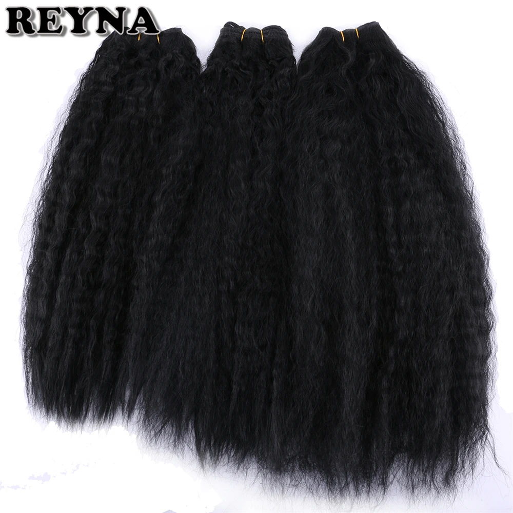 

REYNA kinky straight hair Weave Synthetic Hair Bundles 16"-20" Inches 3 Pieces Total Weight 210 Gram hair extensions For Women