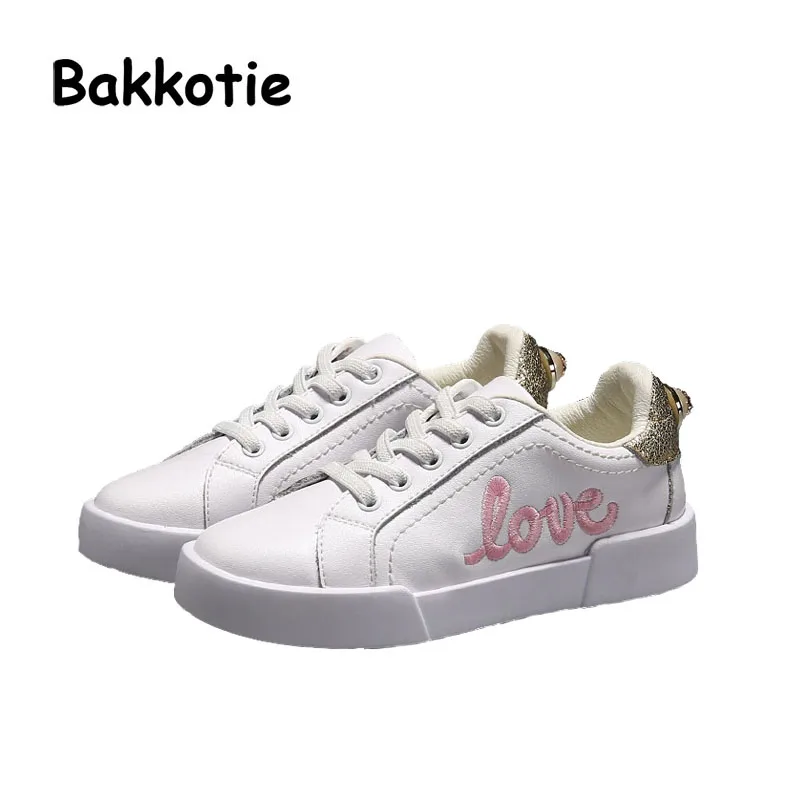 Bakkotie 2017 Autumn Children Bee Trainer Genuine Leather Fashion Sport Shoe Baby Sneaker Kid Girl White Shoe Breathable Heart bakkotie 2017 new autumn baby boy white shoes cat kid girl brand leisure sneaker gneuine leather breathable child soft trainer