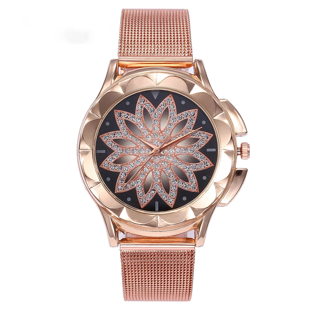 

Fashion Women Rose Gold Flower Rhinestone Wrist Watches Luxury Casual Female Quartz Watch Relogio Feminino Drop Shipping
