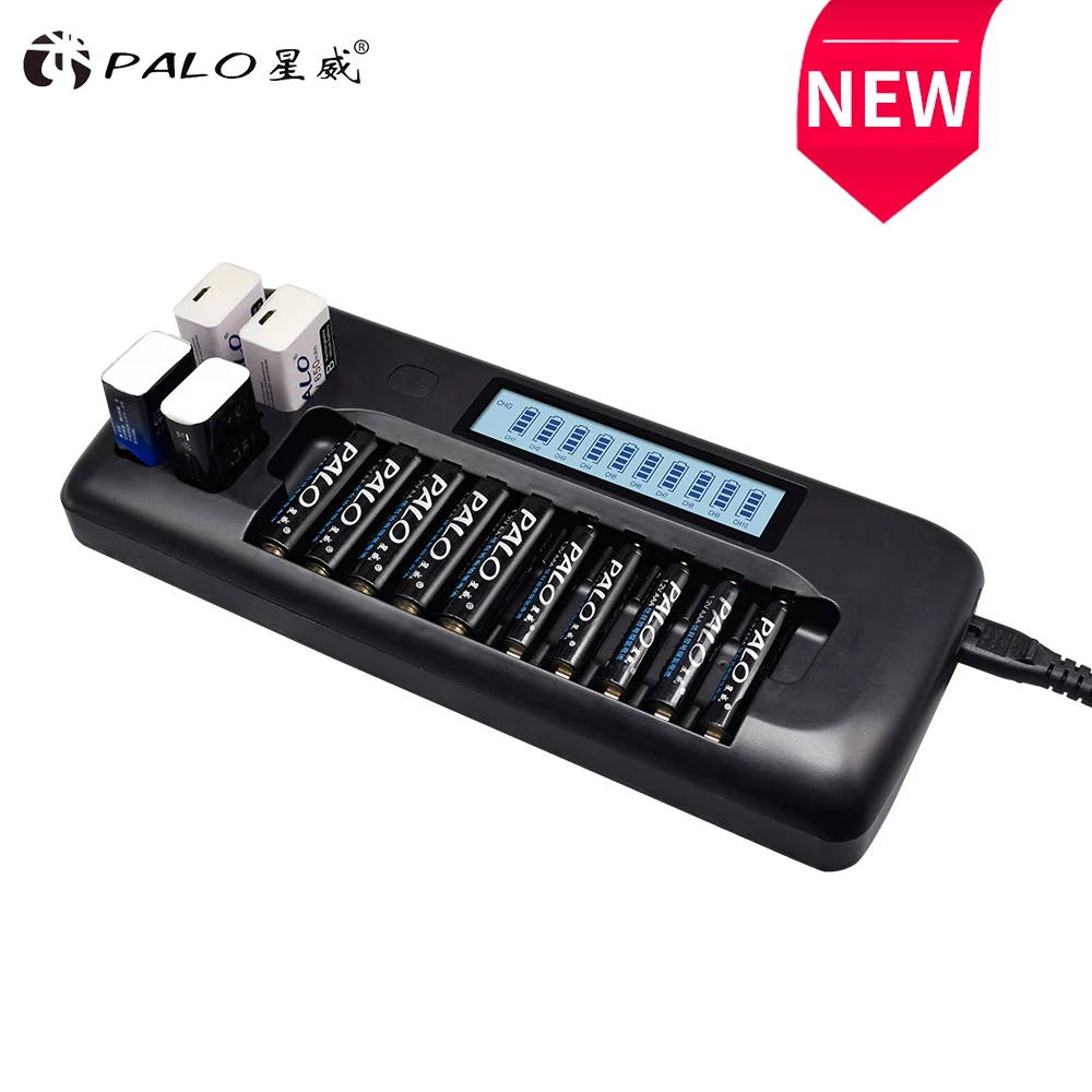 

Palo 9v li-ion rechargeable battery charger with LCD display charger for AA AAA 1.2V NI-MH NI-CD battery with discharge functio