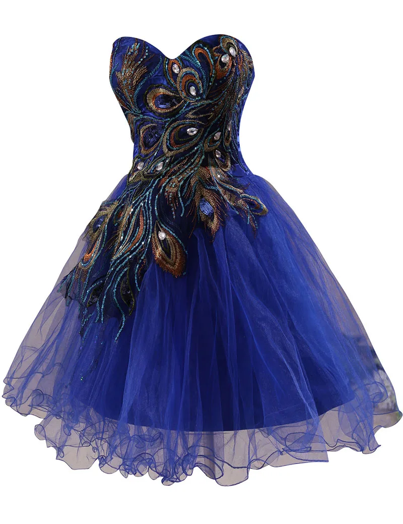 169 2017 New Peacock Lace Royal Blue Black Short Prom Dress Cheap Homecoming Graduation Dress (2)