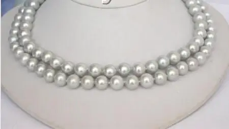 

Free Shipping >>>>>Genuine 10mm 2row round Gray pearl necklace 14K clasp