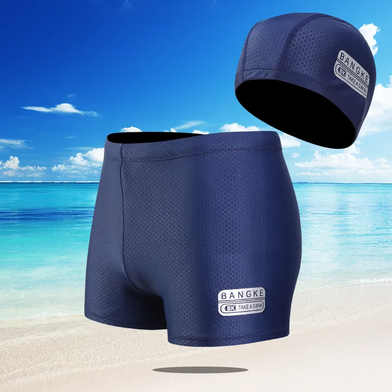 

Summer Sharkskin Printed Men Swimming Trunks Set Plus Size Male Thin Beach Swimmsuit Boy Boxer Suits Swimwear Swimsuit cap