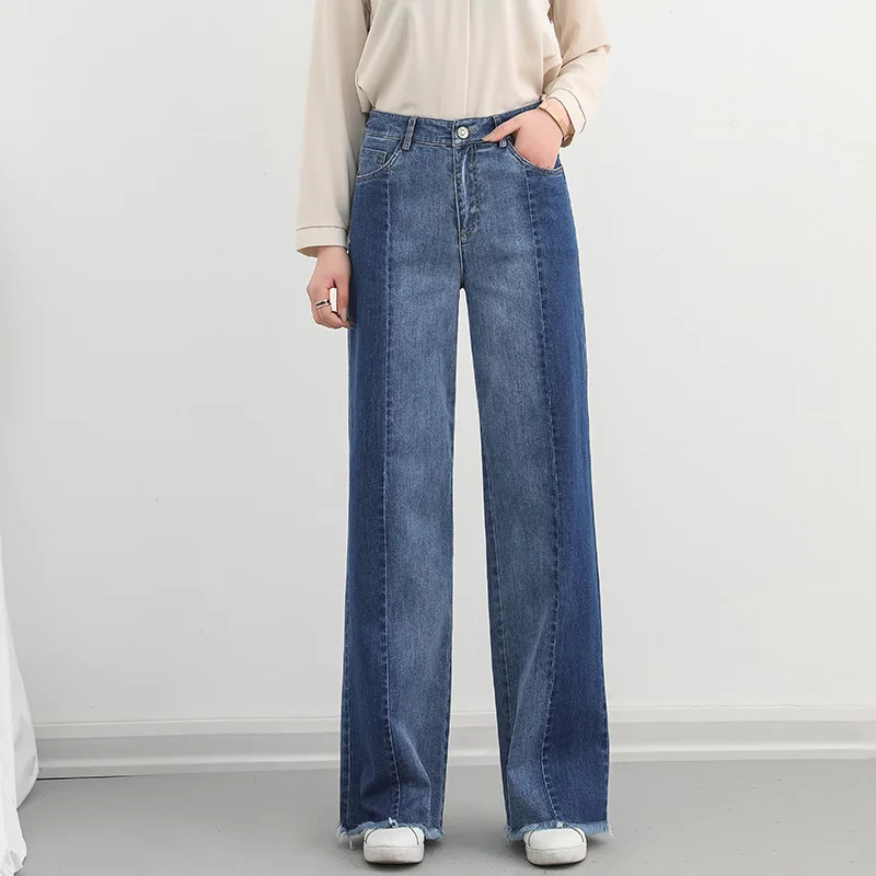 Crudo Ancha Amplia De Gratis Y Empalme Las Pierna Color Blue Primavera Recta Vaqueros Pantalones Mujeres Nueva Envío 2019 Moda Otoño zUdE6xzqw