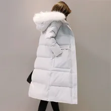 Новинка, зимний женский пуховик, теплый, толстый, с капюшоном, белый утиный пух, куртка с подкладкой, большой меховой воротник, длинная парка, пальто, женская верхняя одежда, A672