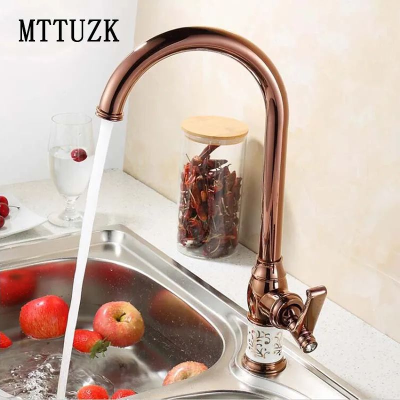 MTTUZK Kitchen faucet Golden Rose gold Copper for cold and hot water