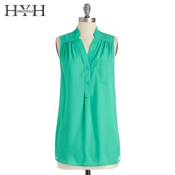 

HYH HAOYIHUI Fashion Women Shirt Brief Solid Casual Single Breasted Spring Buttons Sleeveless V-Neck Pockets Regular Casual