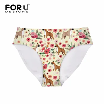 

FORUDESIGNS Boxer Floral Print Women Sexy Brief Breathable Soft Seamless Panties Cute Animal Dog Design Female Bragas Panty