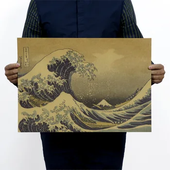 

Japan Kanagawa Epic Masterpiece Float World Draw Vintage Kraft Paper Poster Home Wall Decoration Art Supplies
