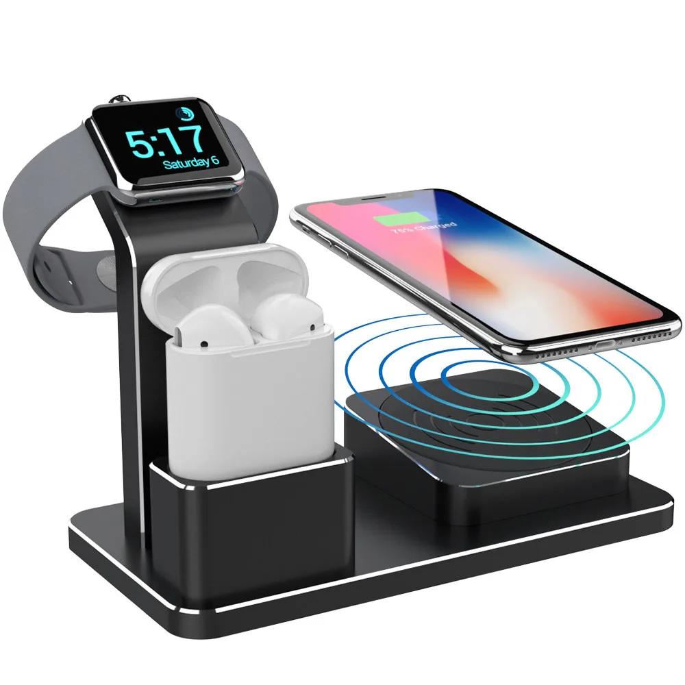 Многофункциональная зарядная подставка 3 в 1 для Apple Watch, алюминиевая зарядная станция, док-станция для AirPods 10 Вт, беспроводное зарядное устройство для IPhone