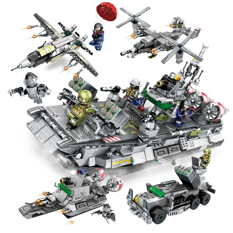 

701pcs 4in1 military naval cruiser ship Building Blocks Compatible Legoed Military Technic with weapon Boat Bricks Toys For boy