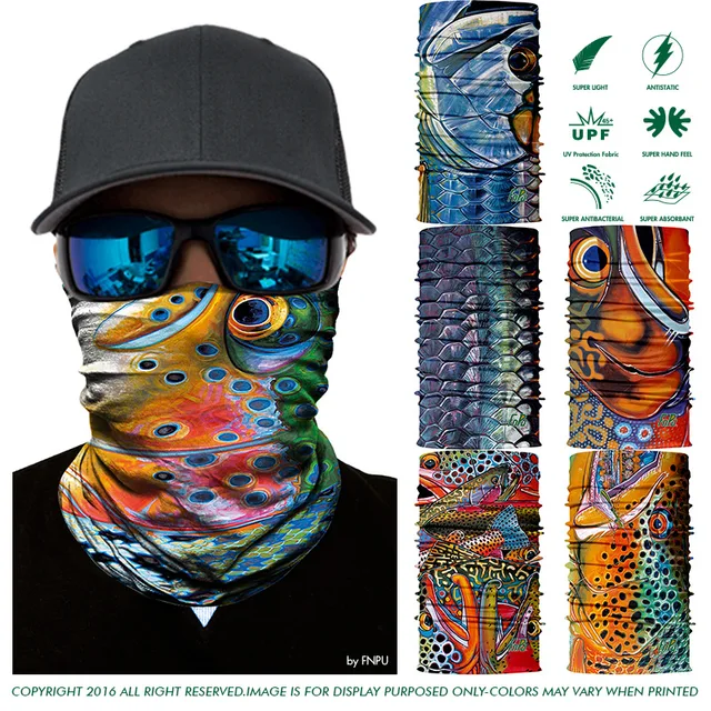 Multifunctional Fishing Scarf 3D Digital Print Fish Headwears Anti UV Fishing Bandana Trout Carp